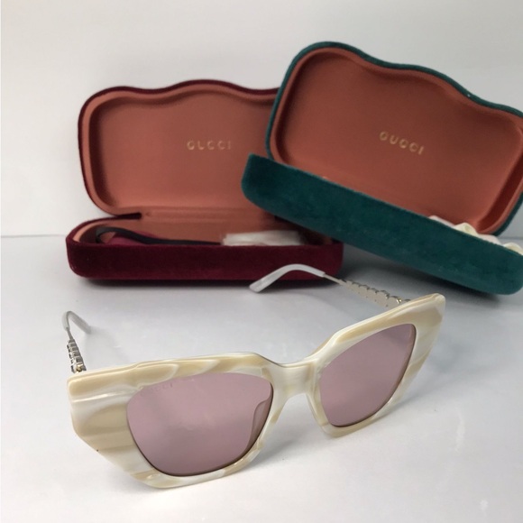 New Authentic GUCCI Crystal Embellished Cat Eye GG0641S Sunglasses White - Picture 3 of 15